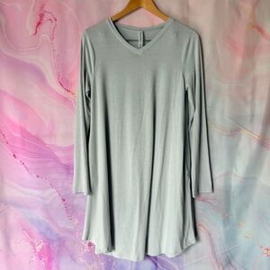 Zenana M Gray Long Sleeve Dress Boho Minimalist Boardwalk Preppy Coastal Casual